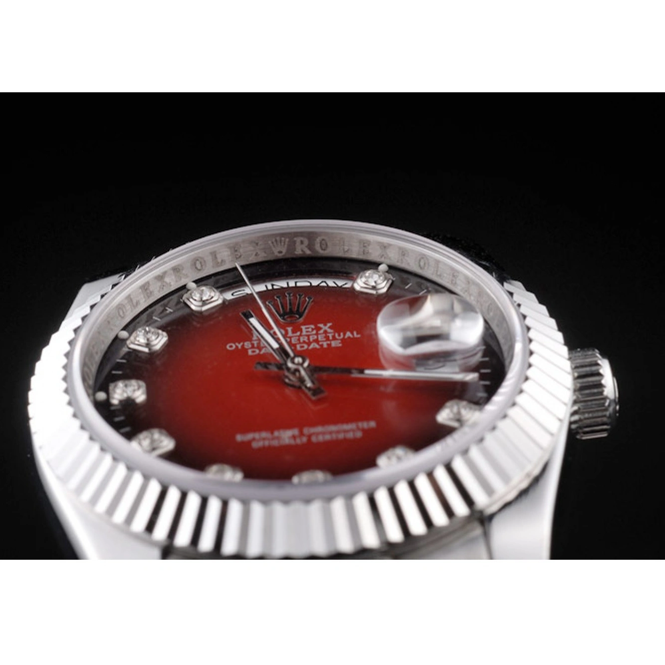 Aaa replica watch Tone Rolex Stainless Day-Date Polished Red Steel Dial Two 1024